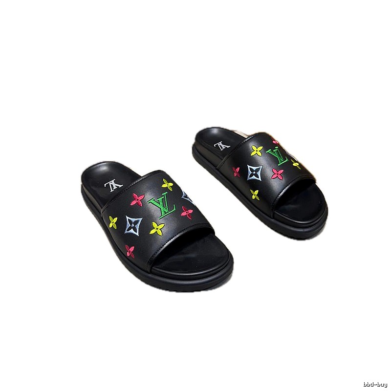 Louis Vuitton Colorful Embroidered Monogram Trendy Black Slides