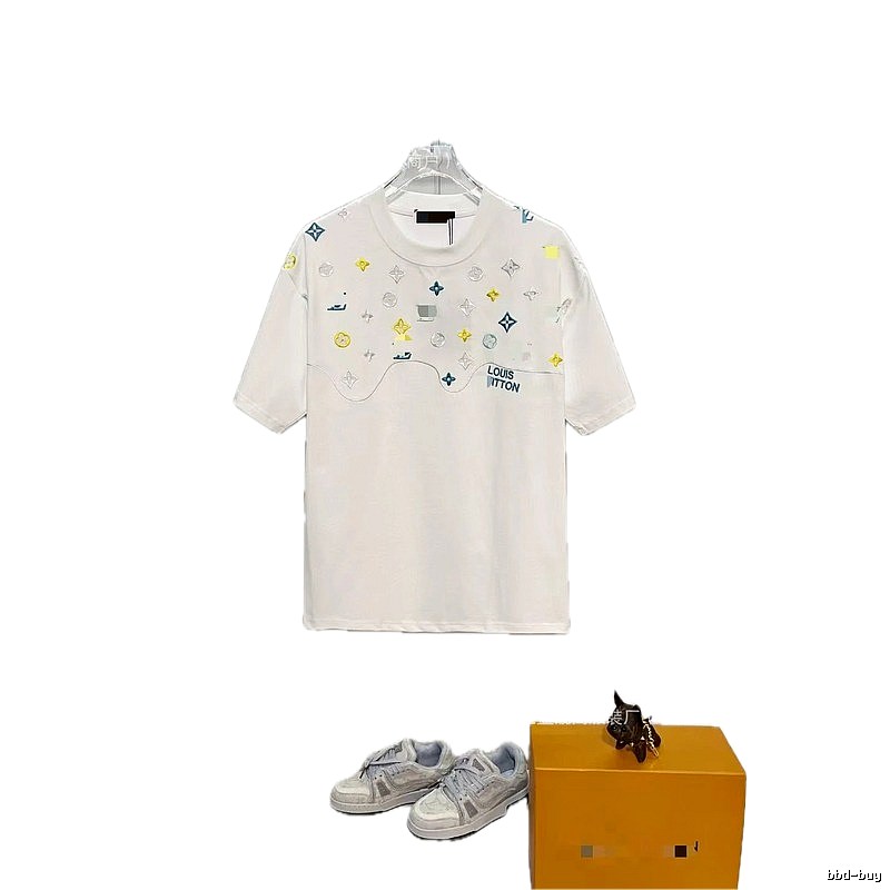 Louis Vuitton Embroidered Monogram White Streetwear T-Shirt