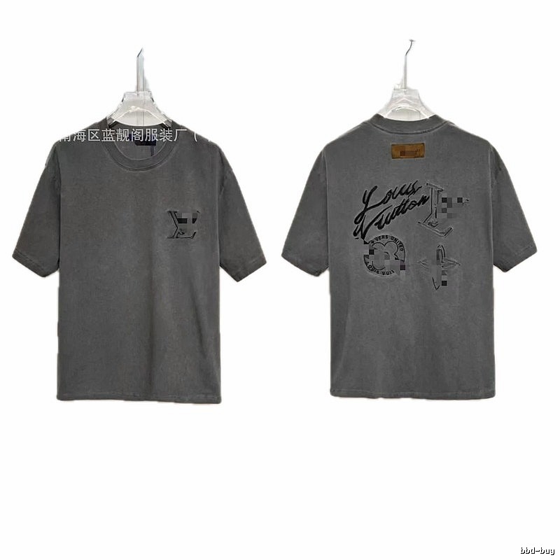 Louis Vuitton Embroidered Streetwear Dark Grey Short-sleeve T-shirt