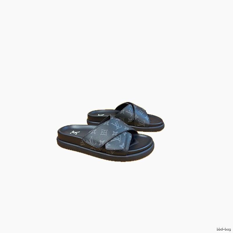 Louis Vuitton Monogram Casual Style Black and Grey Slide Sandals