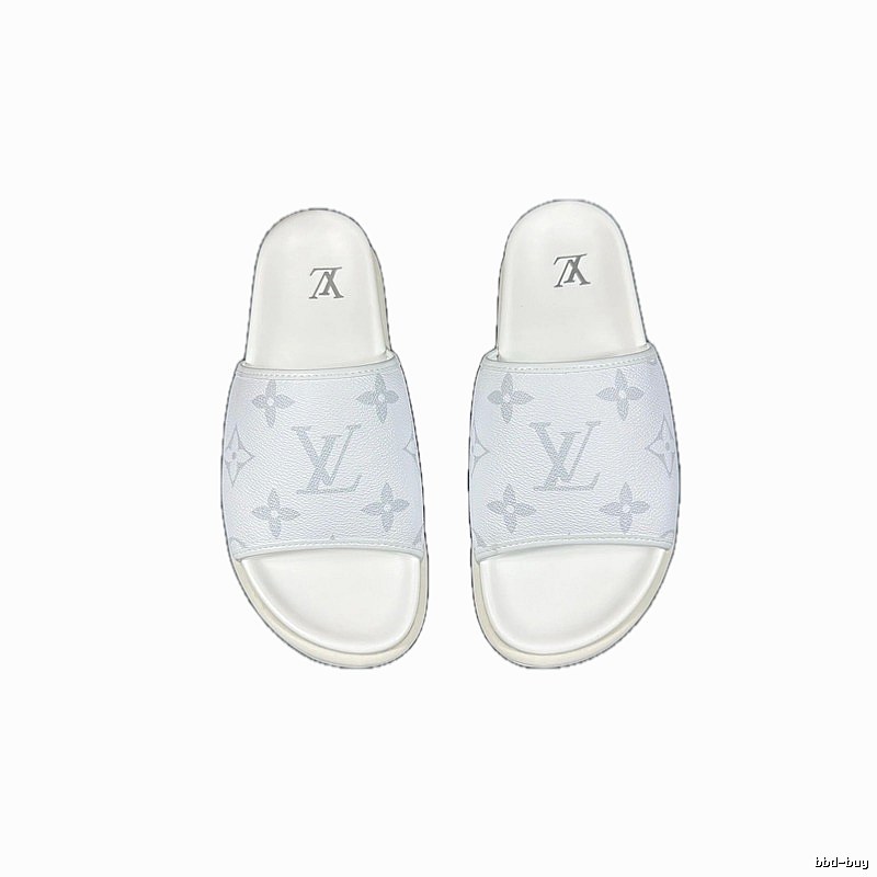 Louis Vuitton Monogram Light Luxury Style White Slide Sandals