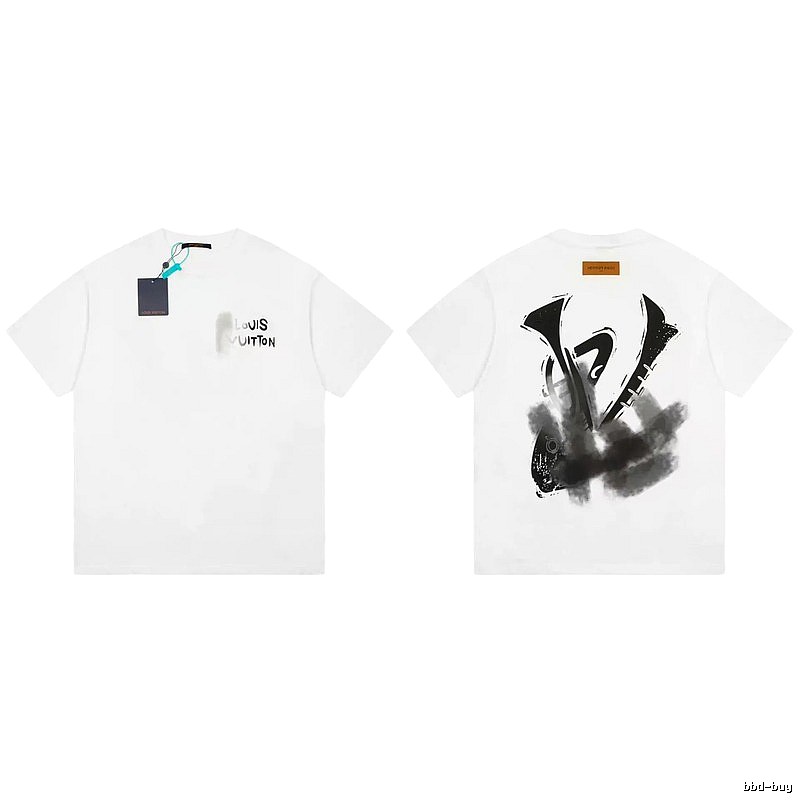 Louis Vuitton Trendy White Short-sleeve T-shirt with Ink Wash Print