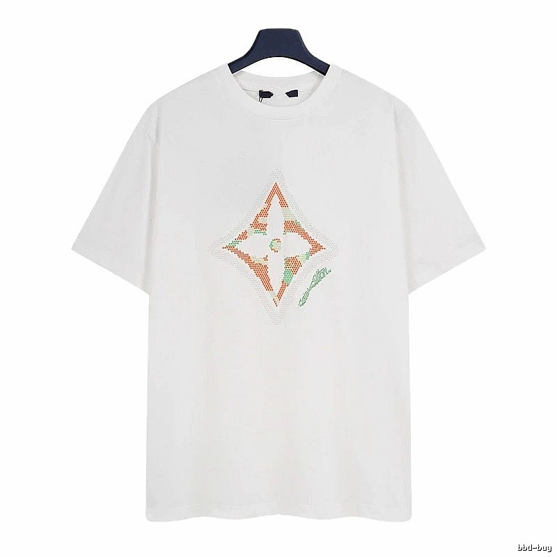 Louis Vuitton Trendy White T-Shirt with Diamond Print