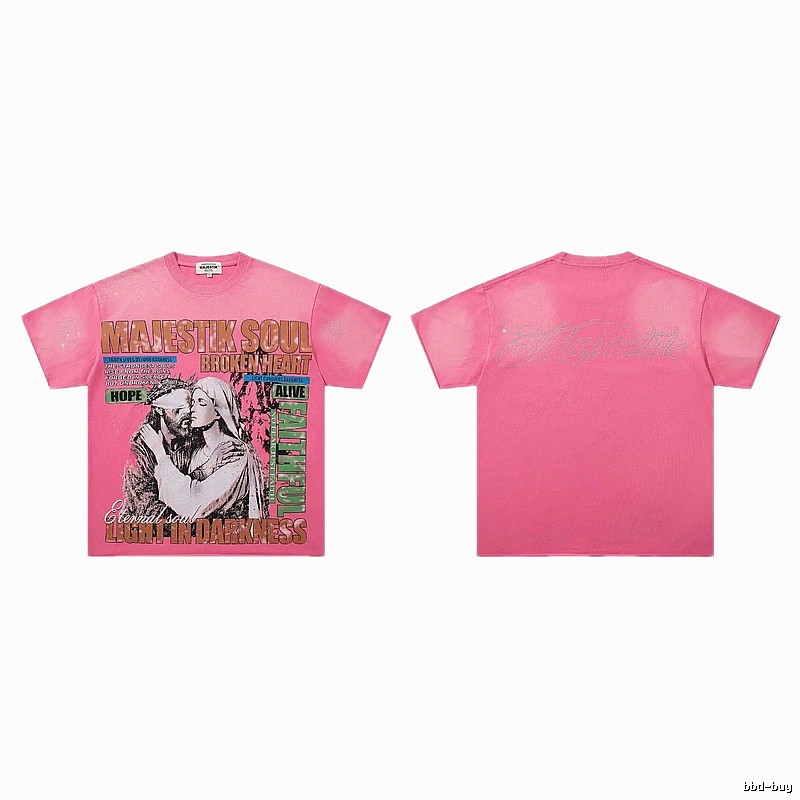 MAJESTIKSOUL Vintage Print Pink Short-sleeve T-shirt