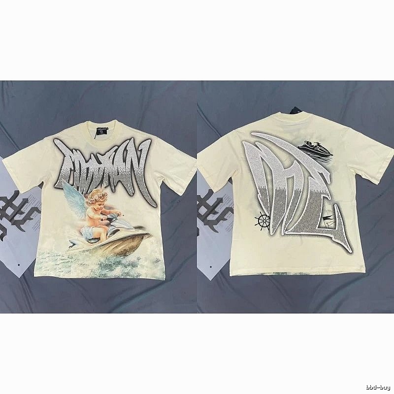 Mixed Emotion Off-white Street-style Angel Print T-shirt