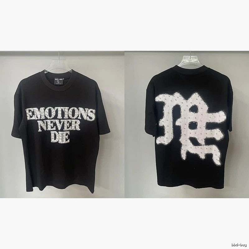 Mixed Emotion Rhinestone Street Style Black Short-sleeve T-shirt