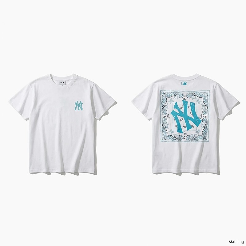 MLB retro-style white T-shirt with cashew flower pattern