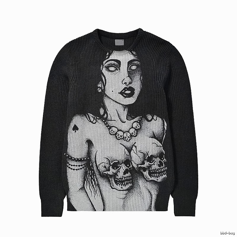 Monogram Anime graphic sweater Black Knit Top for Casual Outfits