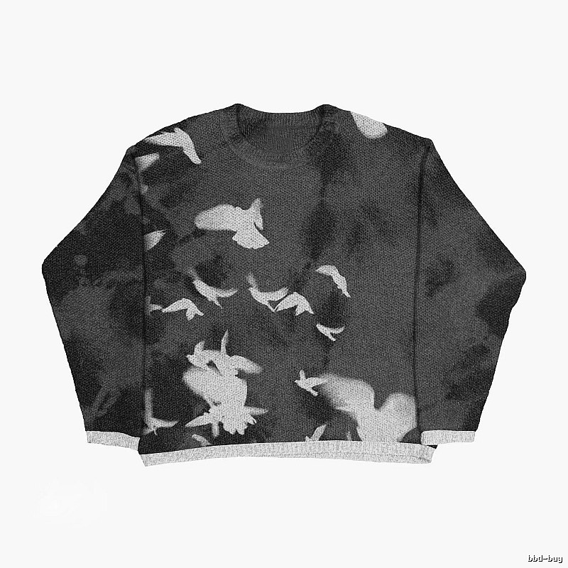 Monogram Anime graphic sweater Black Knit Top for Layered Styling