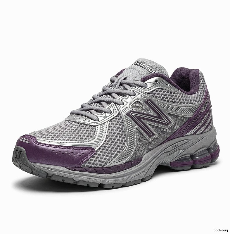 New Balance retro-style silver-purple sports shoes
