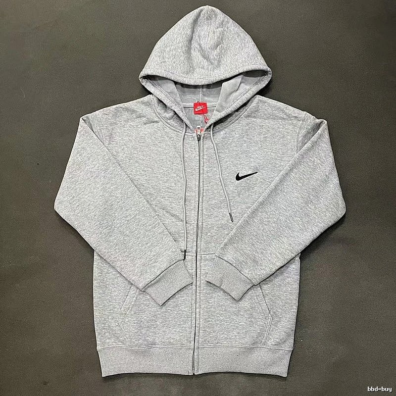 Nike Zip-Front Design Gray Zip Hoodie Daily Styling Swoosh