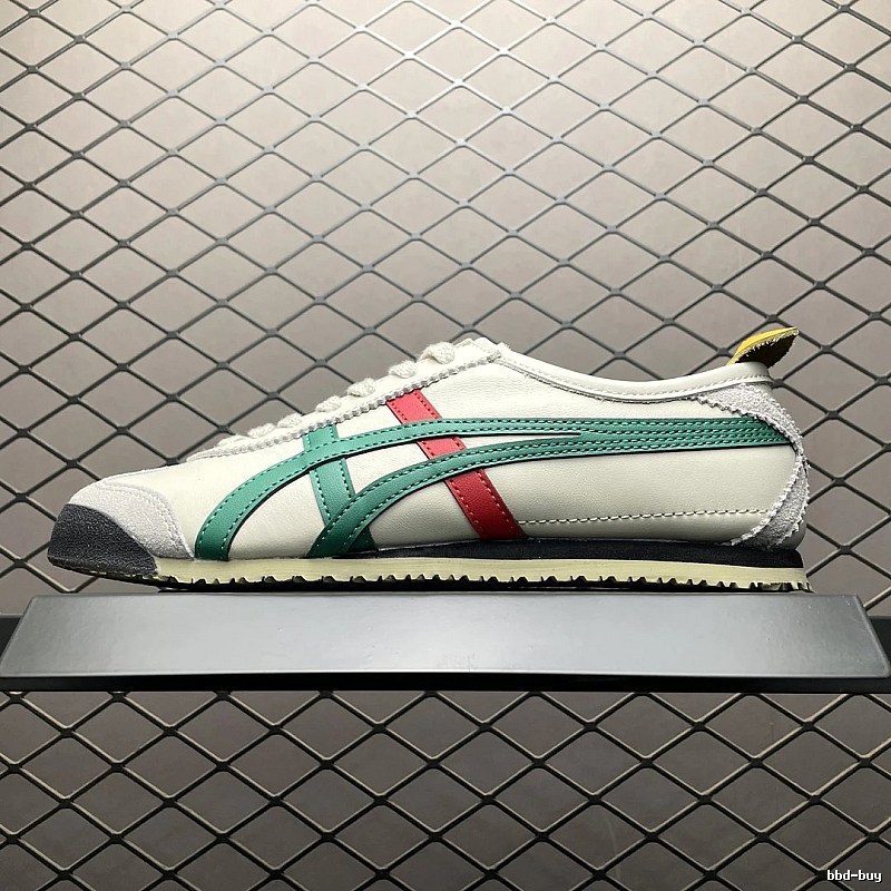 Onitsuka Tiger Cream, Green and Red Low-Top Sneakers with Classic Lace-Up