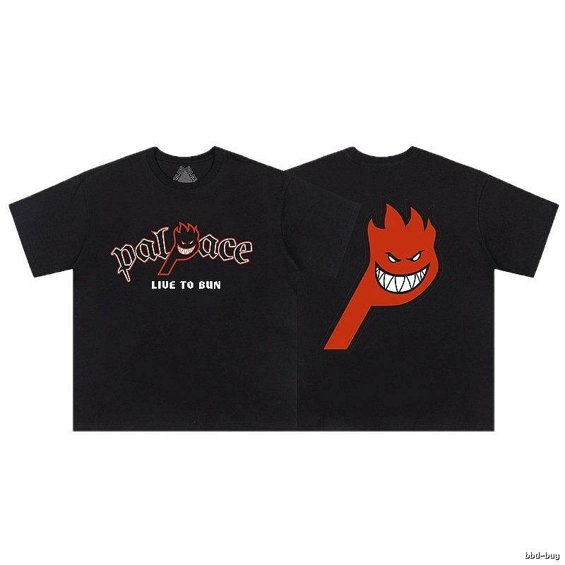 Palace Flame Print Street Style Black Short-sleeve T-shirt
