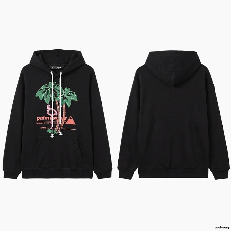 Palm Angels Black Hoodie with Palm Tree Print