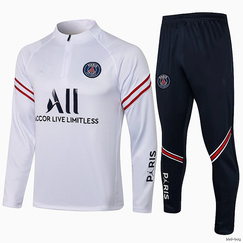 Paris Saint-Germain 2021-22 White Training Tracksuit Set Relaxed Styling