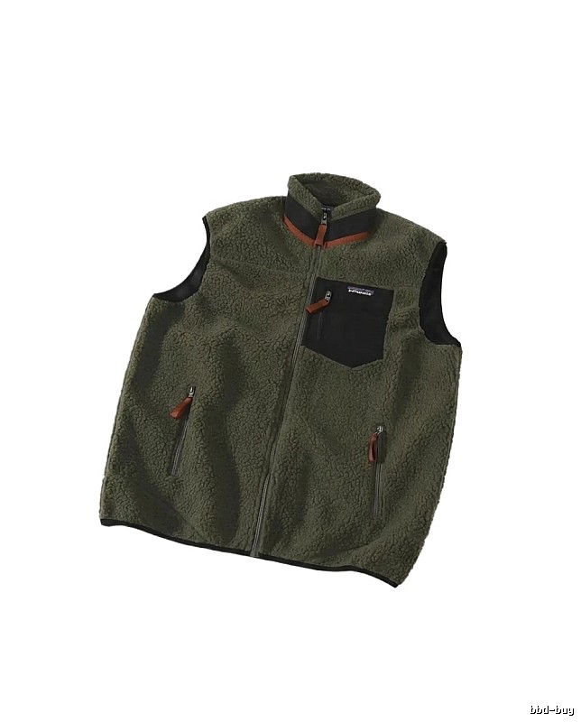 Patagonia retro-style olive green vest