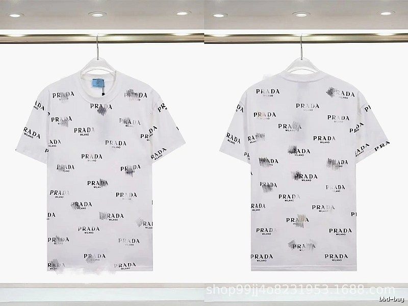 Prada All-over Print Streetwear Style White Short-sleeve T-Shirt