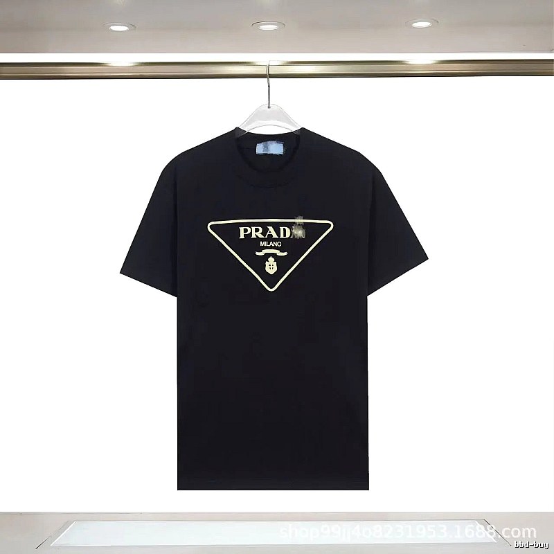 Prada Classic Triangular Logo Minimalist Style Black T-Shirt