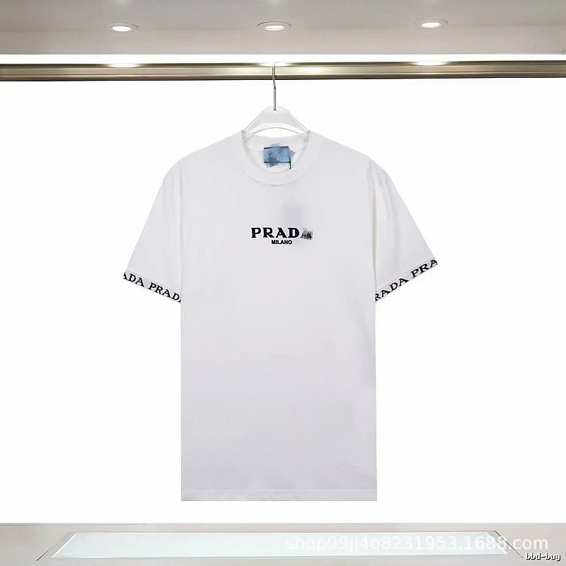 Prada Classic Webbing Minimalist Style White T-Shirt