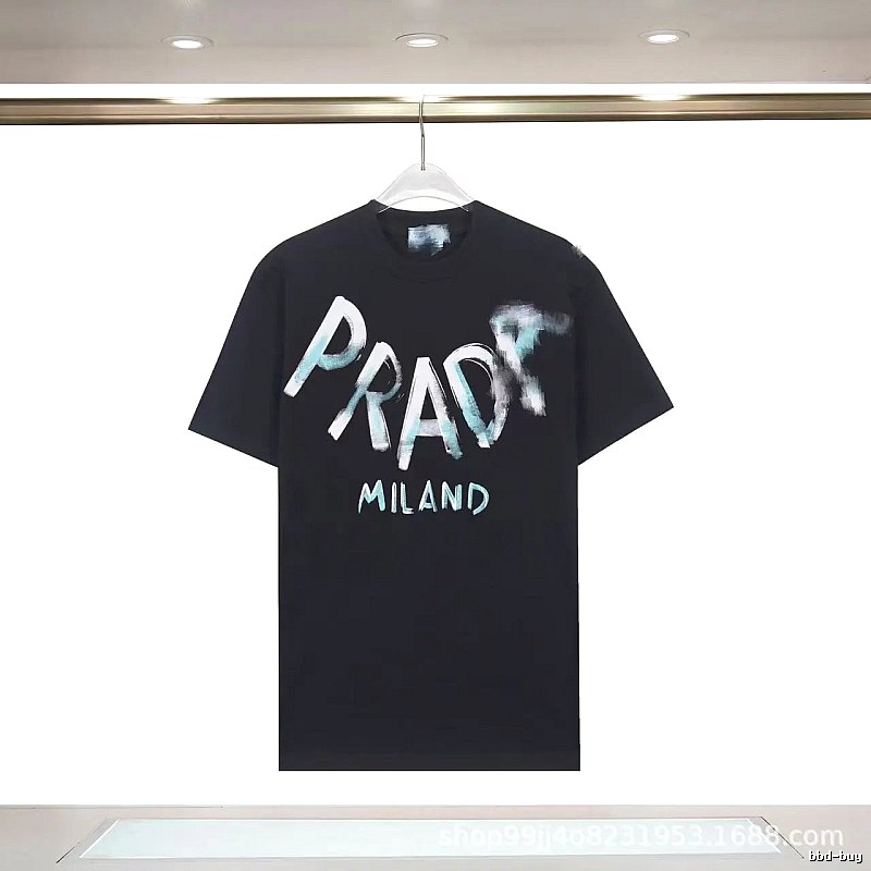 Prada Graffiti Collection Trendy Style Black Short-sleeve T-shirt
