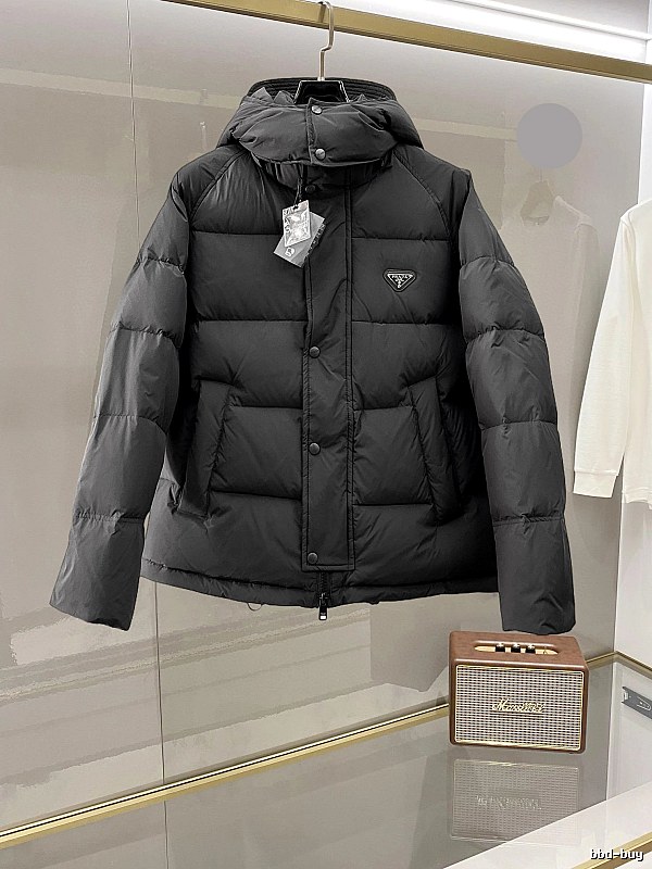 Prada Hooded Puffer Jacket with Black Hooded Logo