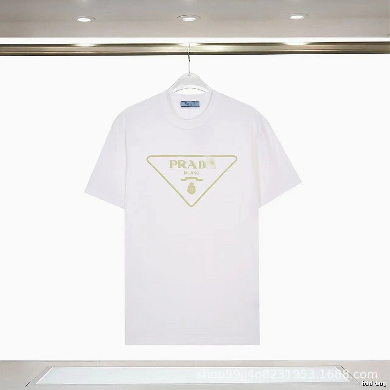 Prada Triangle Logo Casual Style White Short-sleeve T-shirt