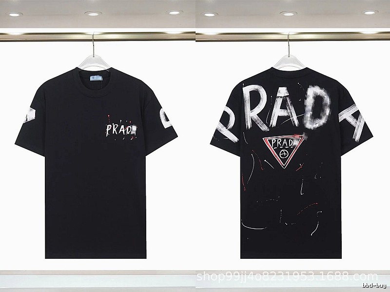 Prada Triangle Logo Graffiti Style Black Short-sleeve T-shirt