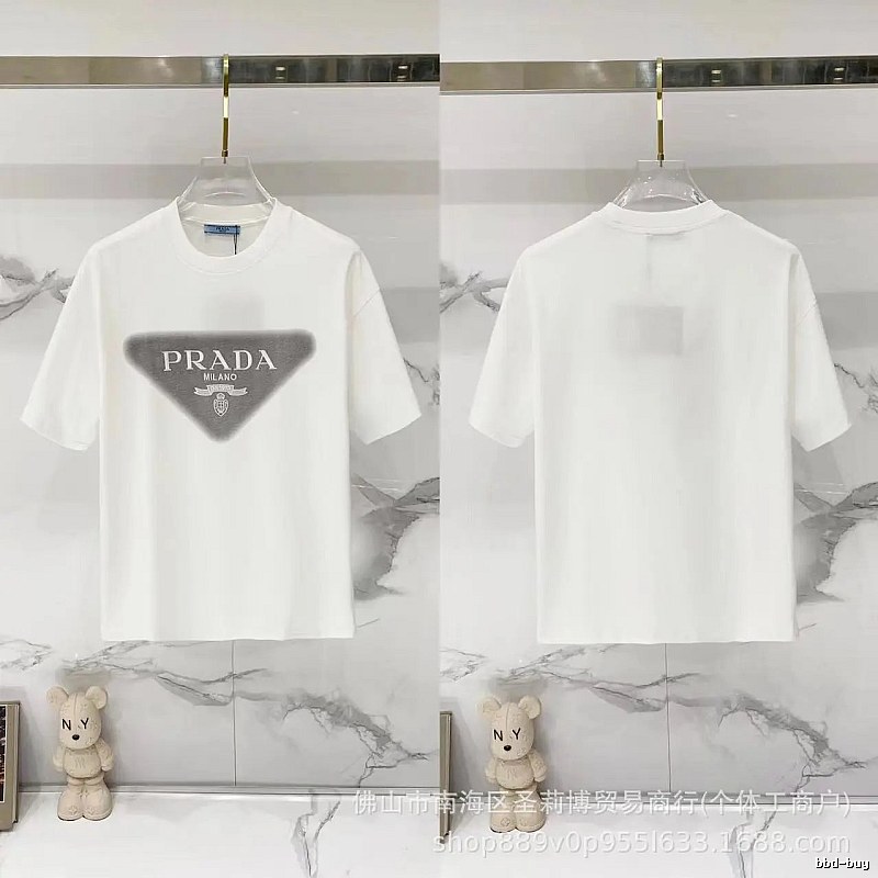 Prada Triangle Logo Minimalist Style White T-Shirt