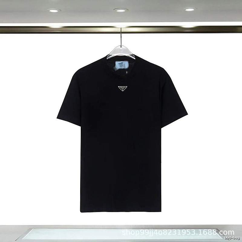 Prada Triangular Logo Minimalist Style Black Short-sleeve T-shirt