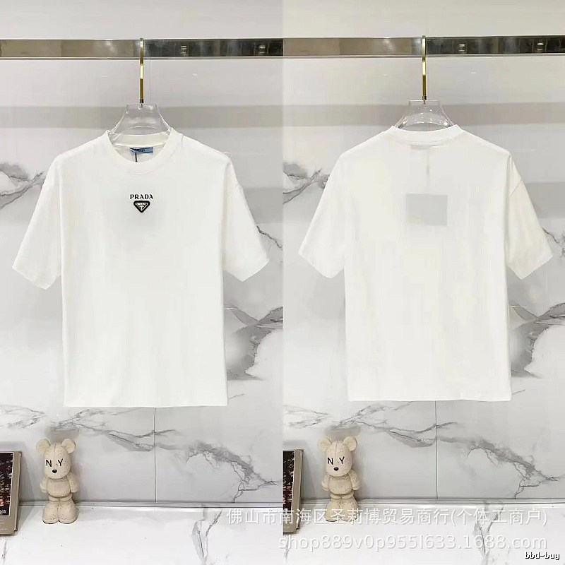 Prada Triangular Logo Minimalist Style White Short-sleeve T-shirt