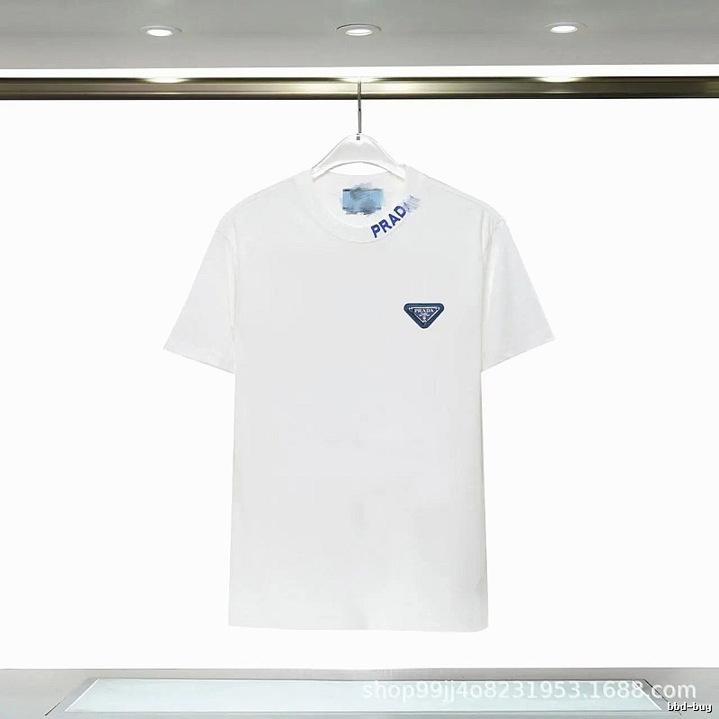 Prada Triangular Logo Minimalist Style White Short-sleeve T-shirt