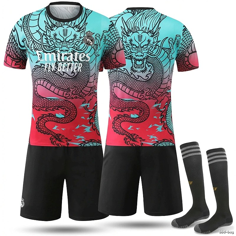Real Madrid dragon pattern trendy brand red and blue jersey