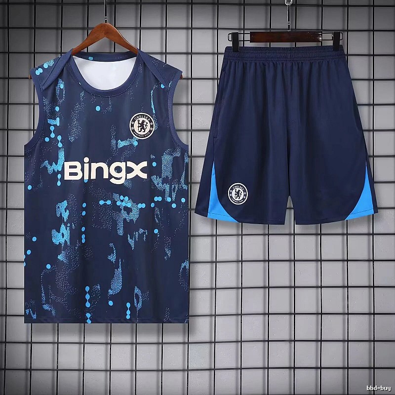 Real Madrid Summer Training jersey set Navy Sleeveless Top with Bold Graphic
