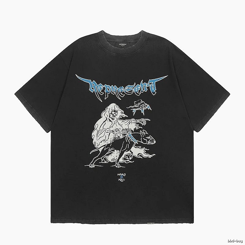 Represent Grim Reaper Print Vintage Style Black T-Shirt