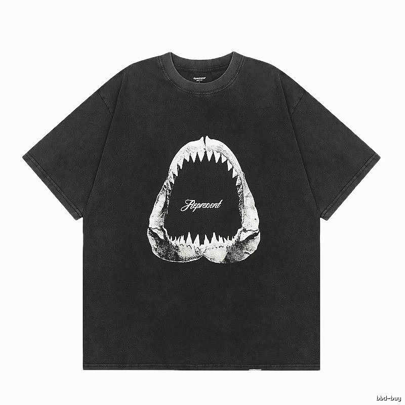 Represent Shark Print Vintage Style Black T-Shirt