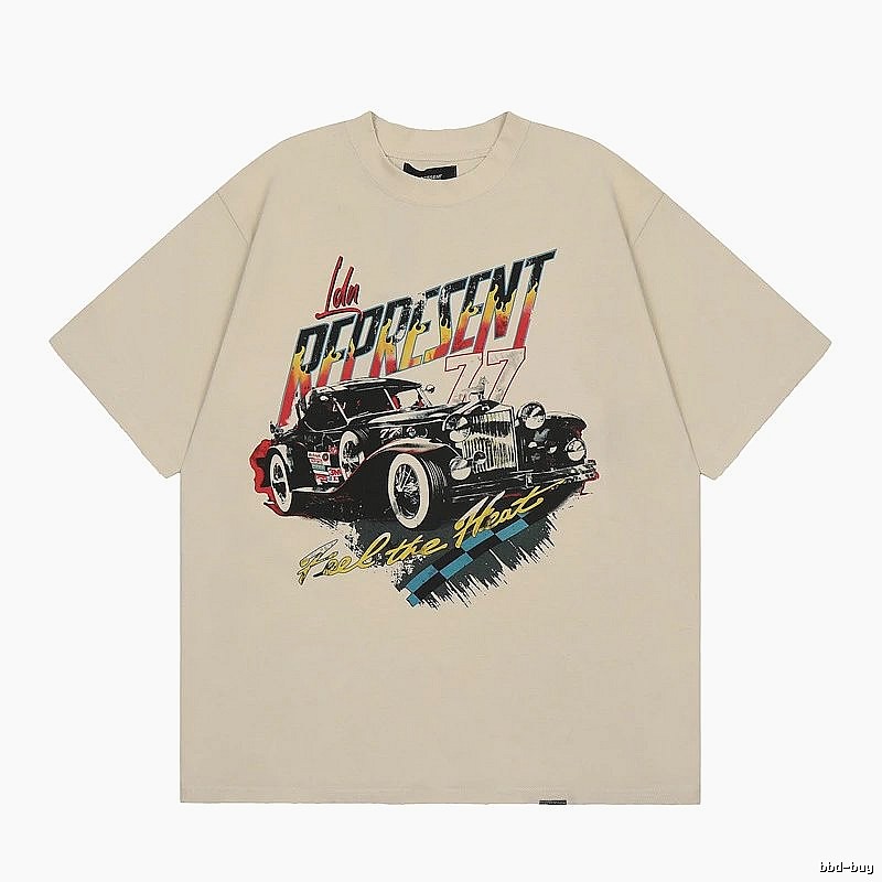 Represent Vintage Classic Car Printed Beige Short-sleeve T-shirt