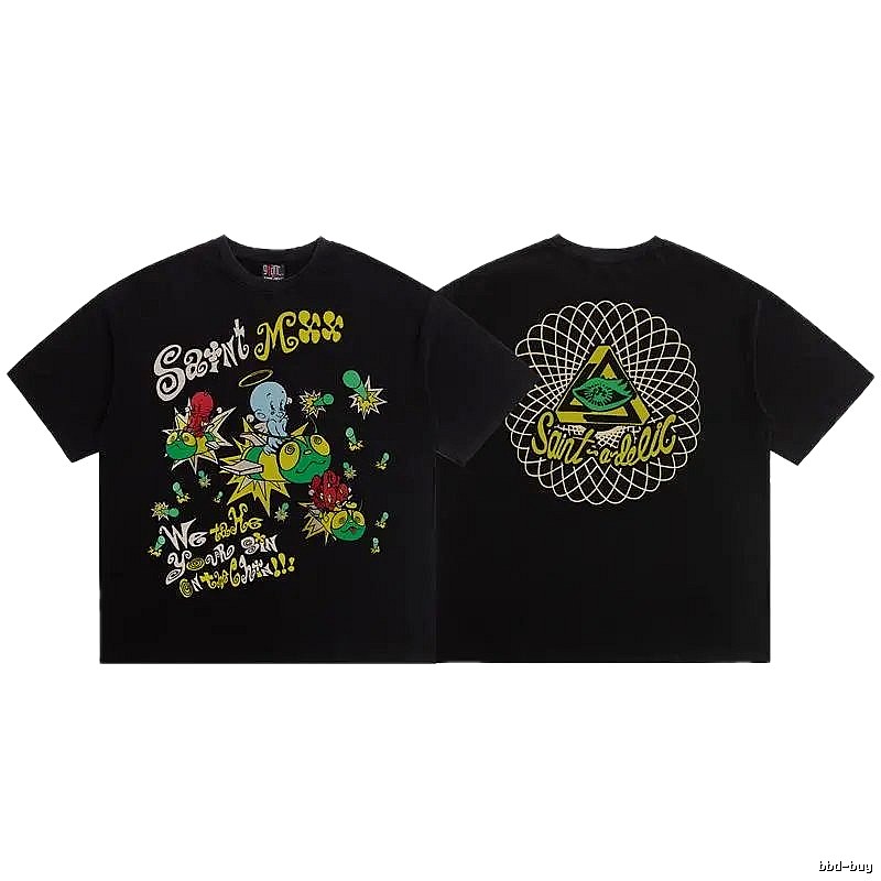 SAINT Cartoon Graffiti Street Style Black T-Shirt
