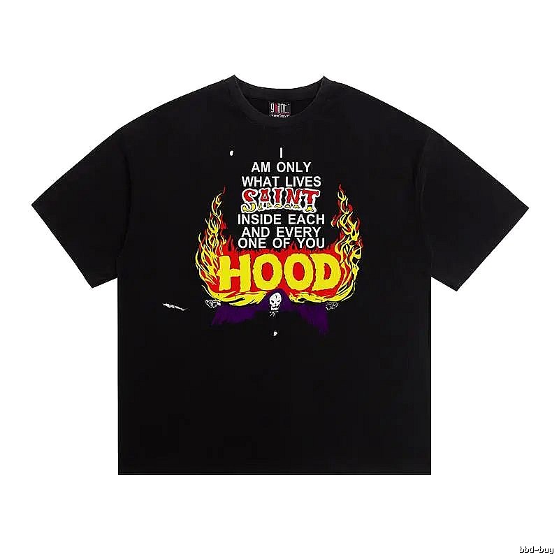 SAINT Flame Print Street Style Black T-Shirt
