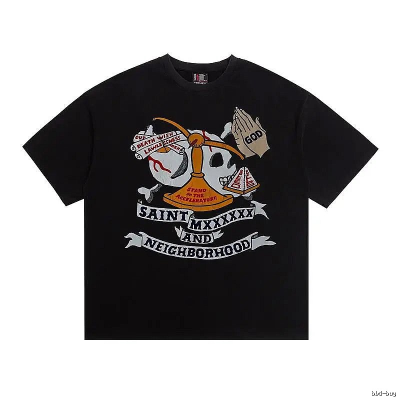 SAINT Skull Print Street Style Black T-Shirt
