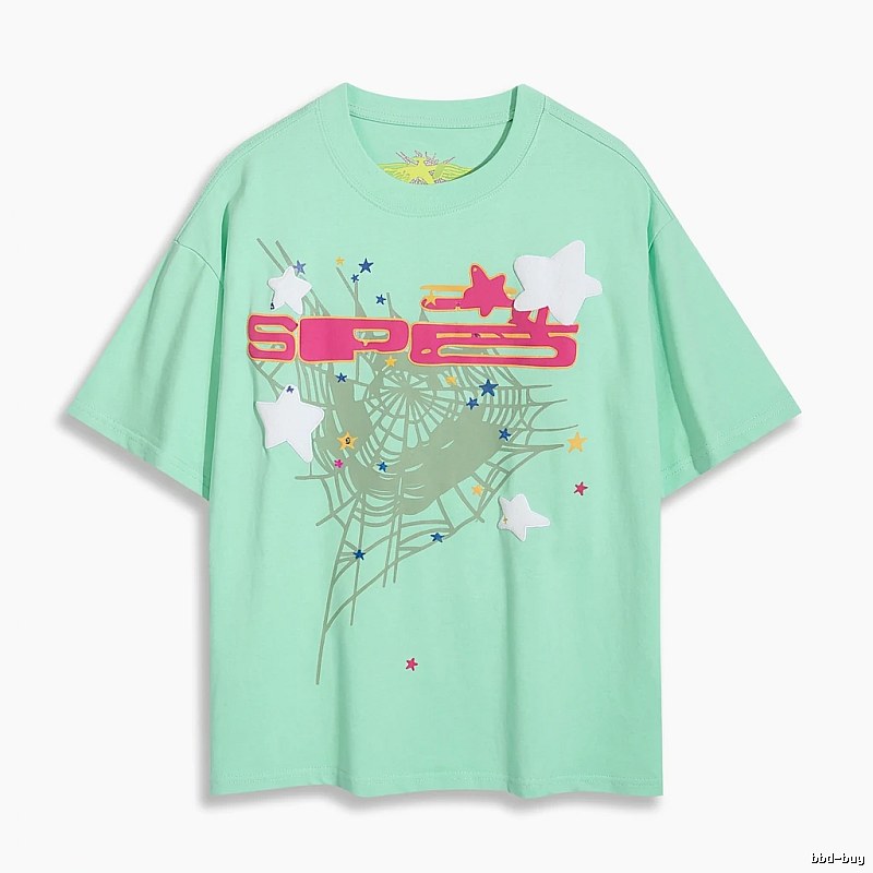 Sp5der star - printed light green T - shirt