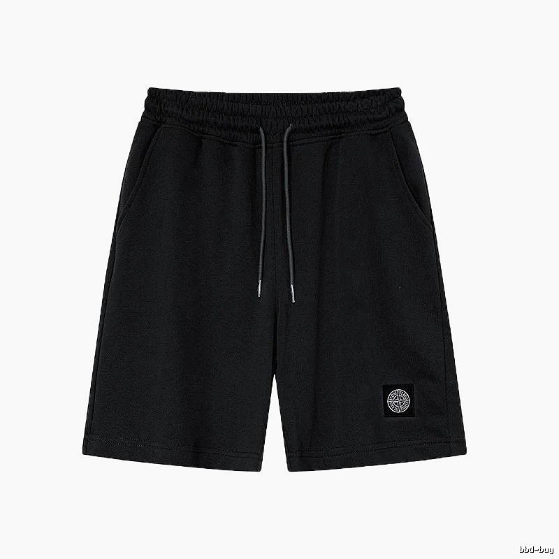 Stone Island Badge Casual Style Black Sports Shorts