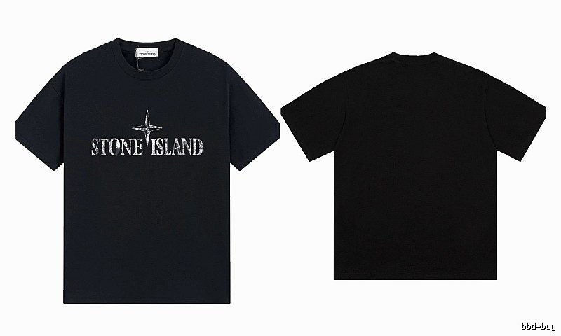 Stone Island Classic Distressed Street Style Black Short Sleeve T-Shirt