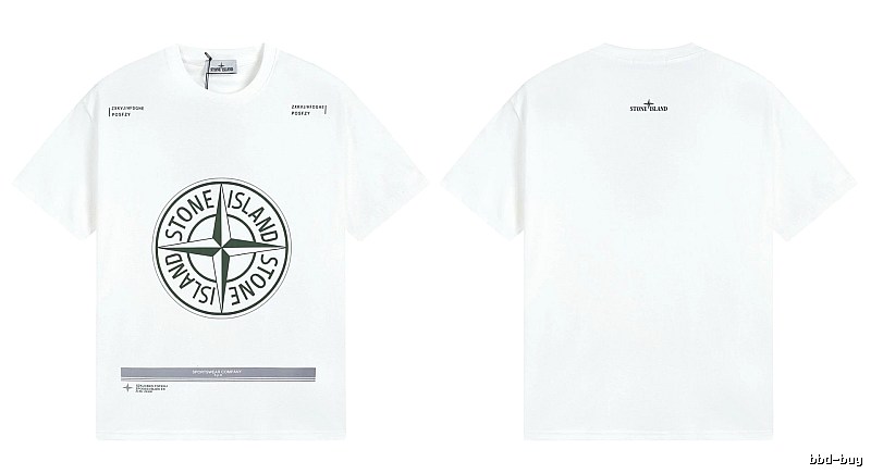 Stone Island Compass Print Casual Style White Short-sleeve T-shirt