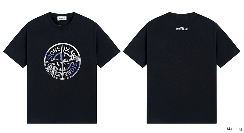Stone Island Compass Print Street Style Black T-Shirt