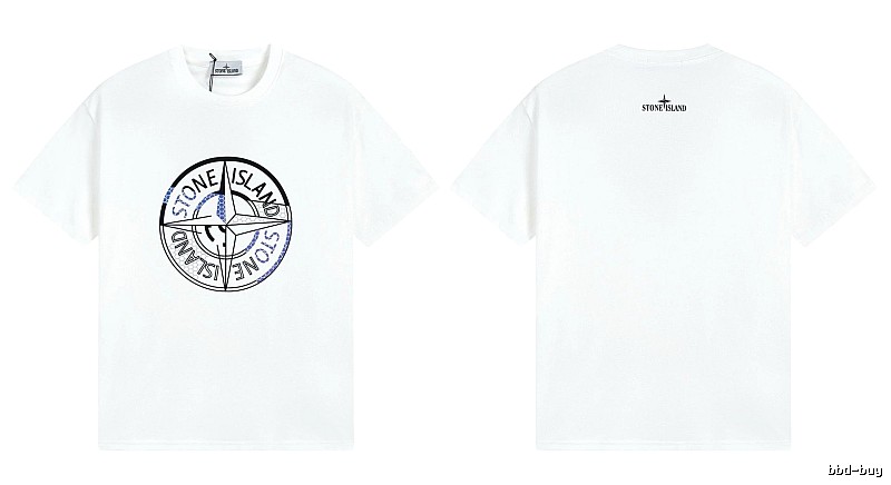 Stone Island Compass Print Street Style White T-shirt