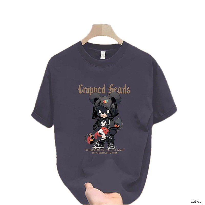 Streetwear Brand Skateboard Bear Street Style Dark Grey Printed T-Shirt