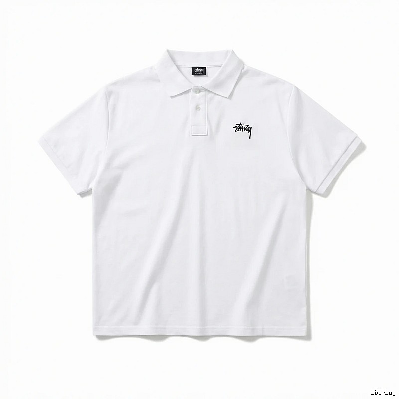 Stussy basic simple white polo shirt