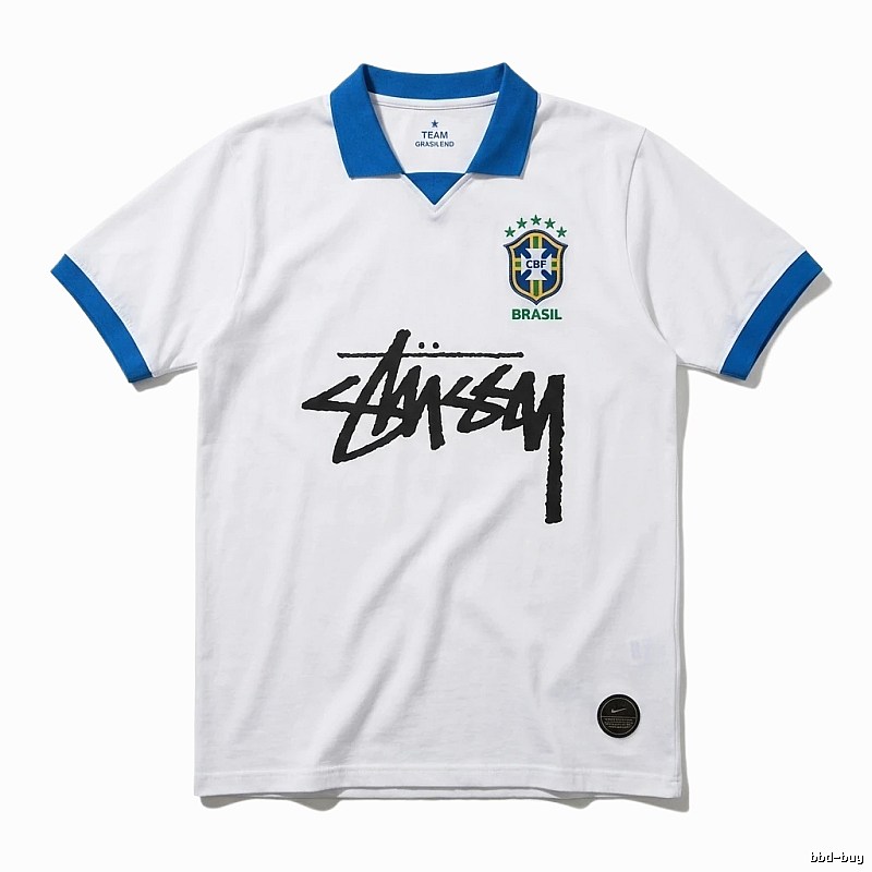 Stussy Brazilian Style White and Blue Short-sleeve Shirt