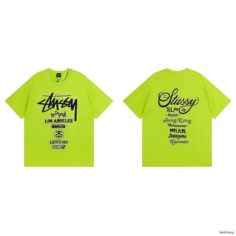 Stussy Fluorescent Green Spider Graphic T-Shirt Soft Neutral Logo