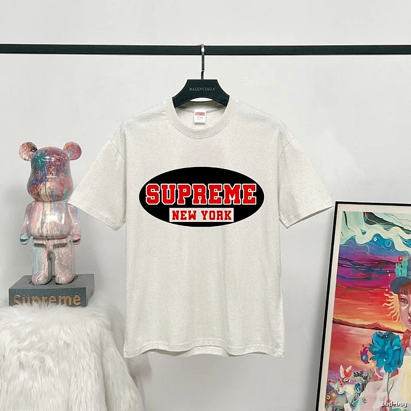 Supreme New York Printed Street Style Light Gray T-Shirt